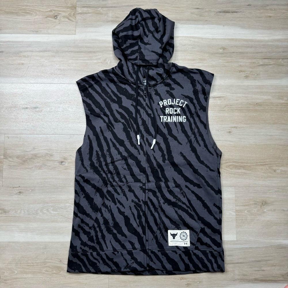 Under Armour x Project Rock Rival Fleece Sleeveless Full-Zip -Black- Size Medium
